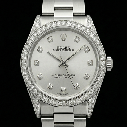 Custom Diamond Bezel Rolex Midsize No Date 31 Mm Watch Ss