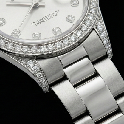 Custom Diamond Bezel Rolex Midsize No Date 31 Mm Watch Ss