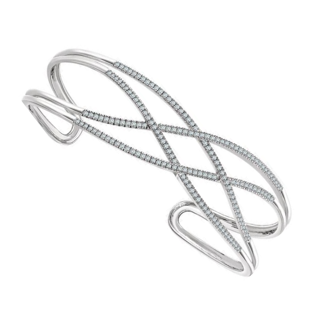 Custom Jewelry Natural Earth Mined Diamond Cuff Bracelet 14K Solid White Gold