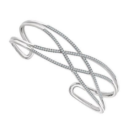 Custom Jewelry Natural Earth Mined Diamond Cuff Bracelet 14K Solid White Gold