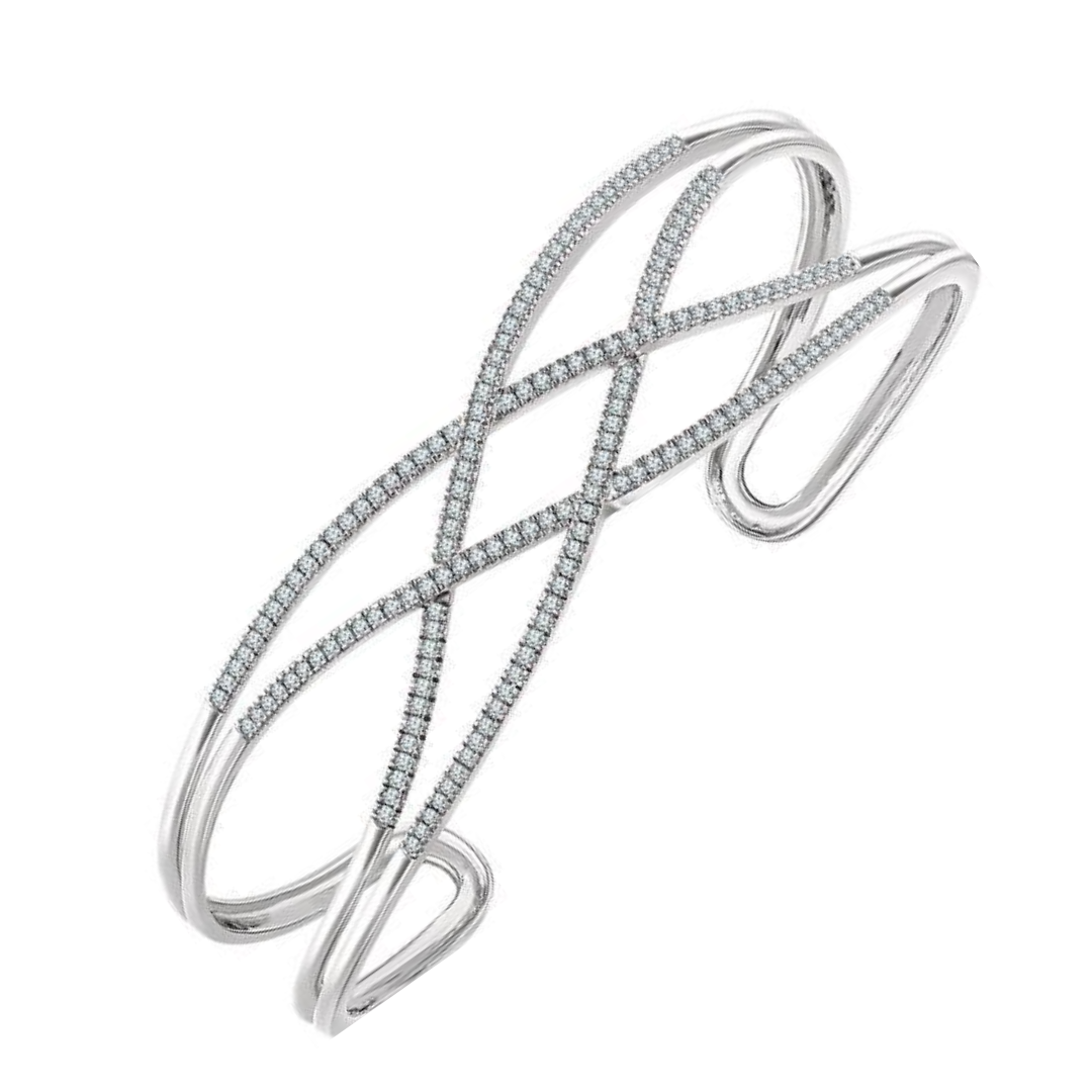 Custom Jewelry Natural Earth Mined Diamond Cuff Bracelet 14K Solid White Gold