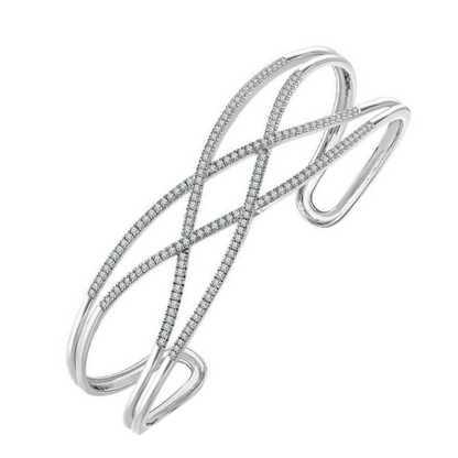 Custom Jewelry Natural Earth Mined Diamond Cuff Bracelet 14K Solid White Gold