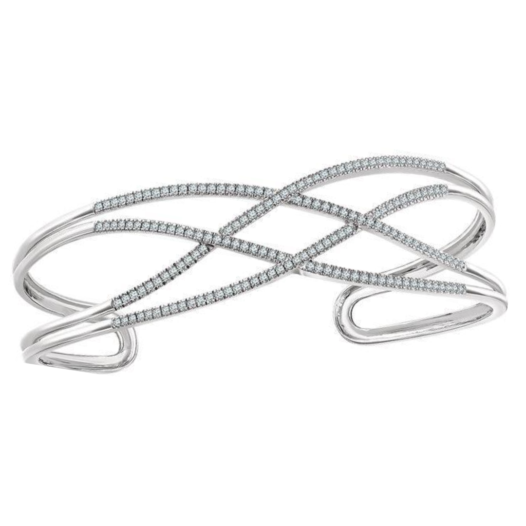 Custom Jewelry Natural Earth Mined Diamond Cuff Bracelet 14K Solid White Gold