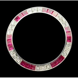 Custom White Stones and Ruby 4 Carats Stainless Steel Bezel To Fit Rolex 36 mm