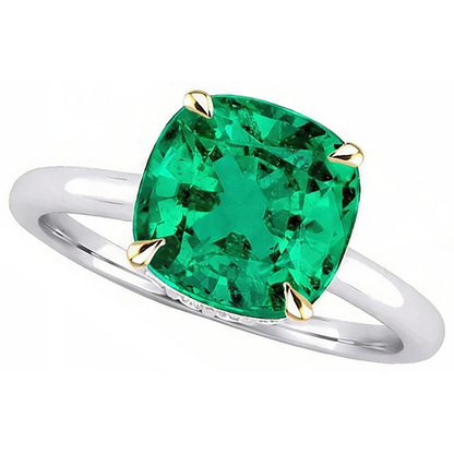 Natural Real ( Not Lab Grown ) Cute Cushion Cut Green Emerald GIA Ring