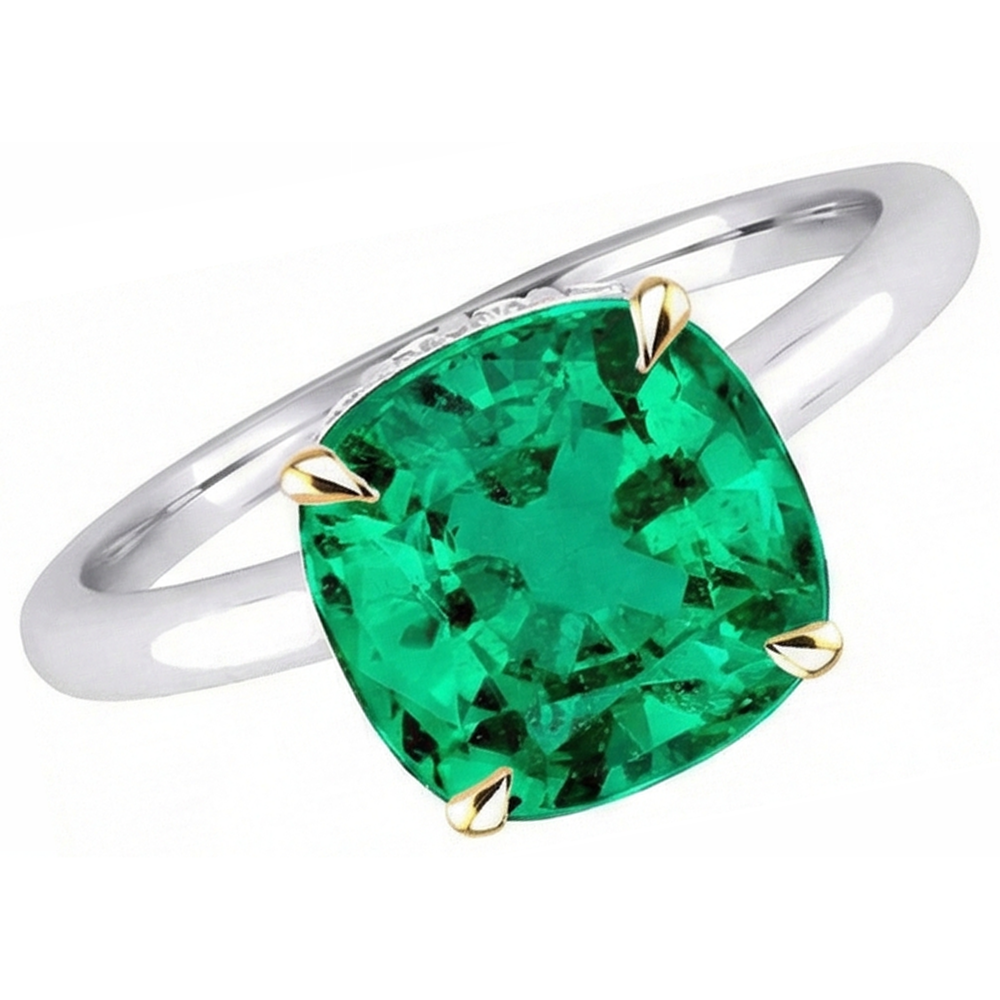 Natural Real ( Not Lab Grown ) Cute Cushion Cut Green Emerald GIA Ring