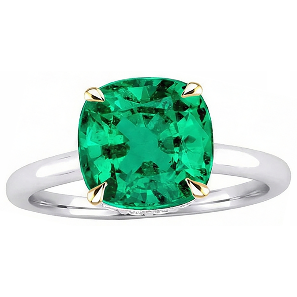 Natural Real ( Not Lab Grown ) Cute Cushion Cut Green Emerald GIA Ring