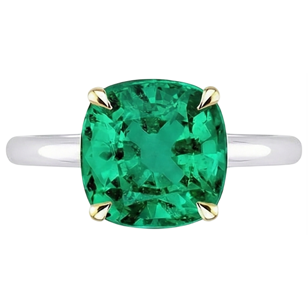 Natural Real ( Not Lab Grown ) Cute Cushion Cut Green Emerald GIA Ring