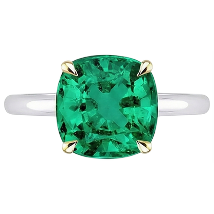 Natural Real ( Not Lab Grown ) Cute Cushion Cut Green Emerald GIA Ring