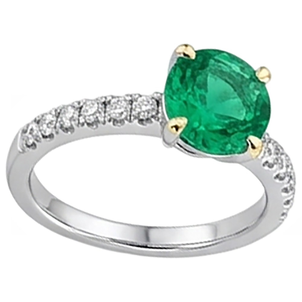 Natural Real ( Not Lab Grown ) Cute Green Emerald GIA Ring With Accents Two Tone Gold 14K