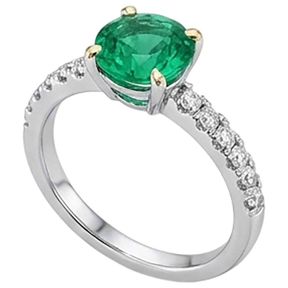 Natural Real ( Not Lab Grown ) Cute Green Emerald GIA Ring With Accents Two Tone Gold 14K