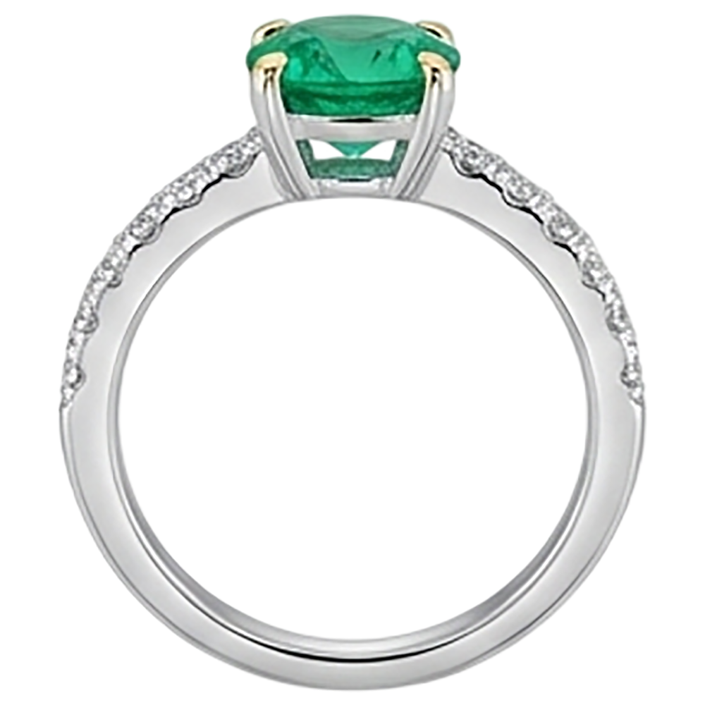 Natural Real ( Not Lab Grown ) Cute Green Emerald GIA Ring With Accents Two Tone Gold 14K