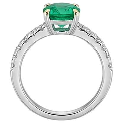 Natural Real ( Not Lab Grown ) Cute Green Emerald GIA Ring With Accents Two Tone Gold 14K