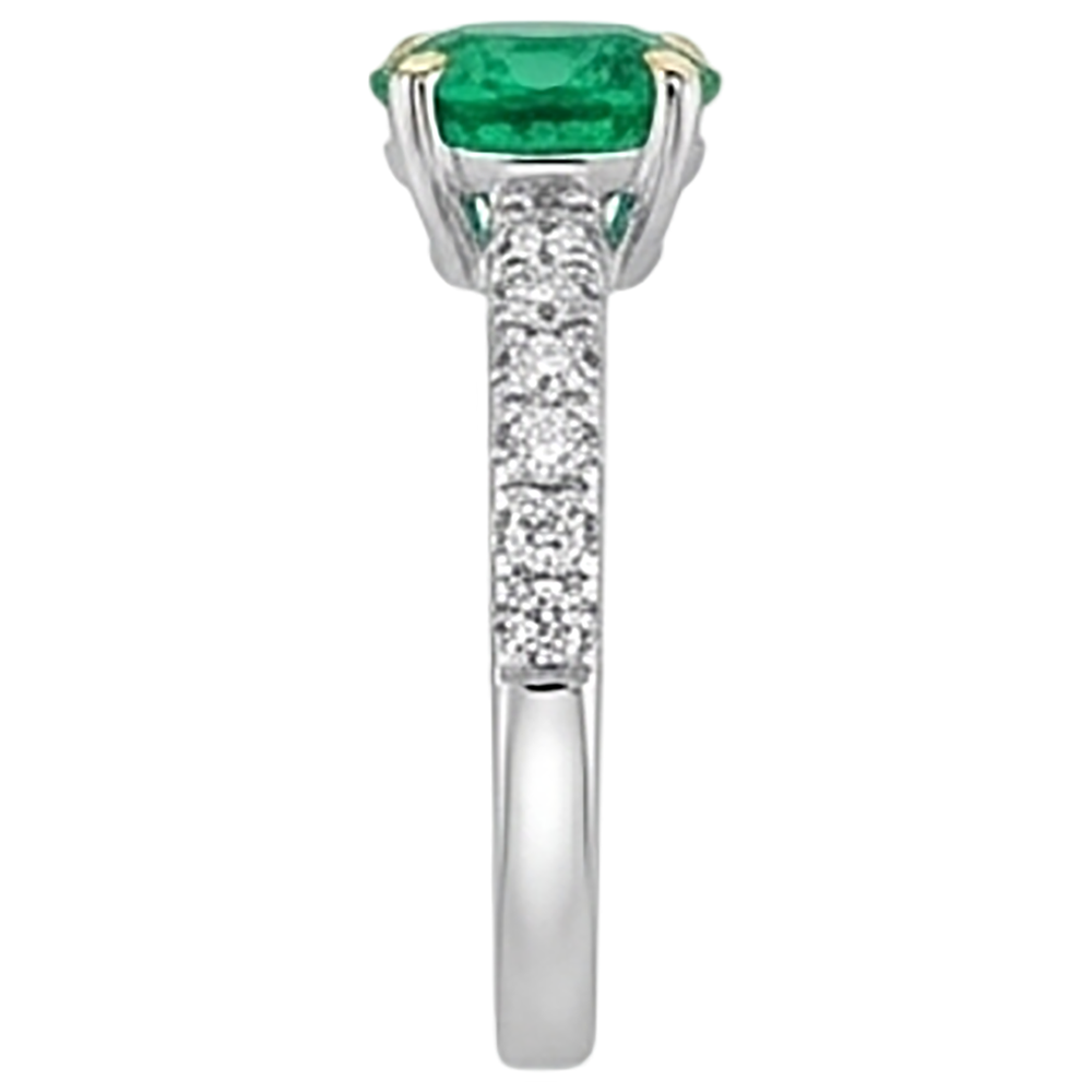 Natural Real ( Not Lab Grown ) Cute Green Emerald GIA Ring With Accents Two Tone Gold 14K