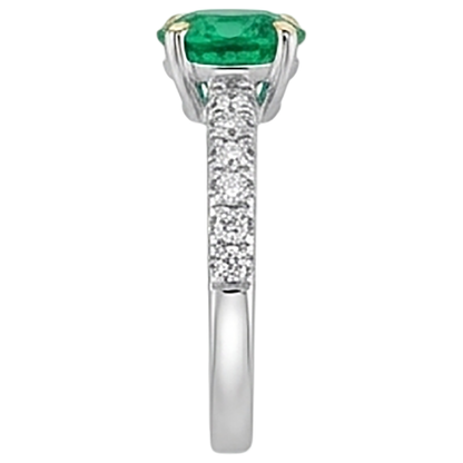 Natural Real ( Not Lab Grown ) Cute Green Emerald GIA Ring With Accents Two Tone Gold 14K