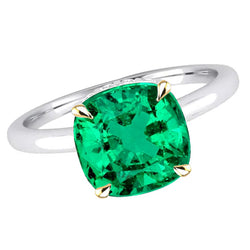 Natural Real ( Not Lab Grown ) Cute Cushion Cut Green Emerald GIA Ring