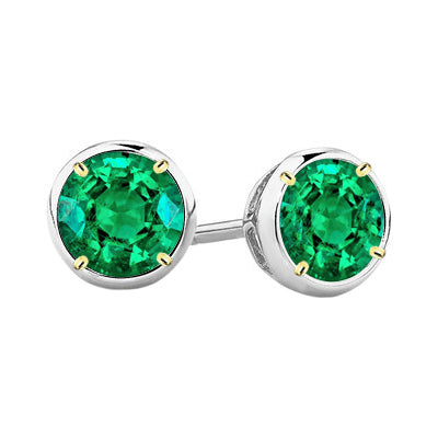 Cute Gemstone Earrings Round Cut Green Emerald Studs