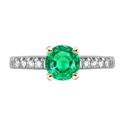 Cute Green Emerald Ring With Accents Two Tone Gold 14K
