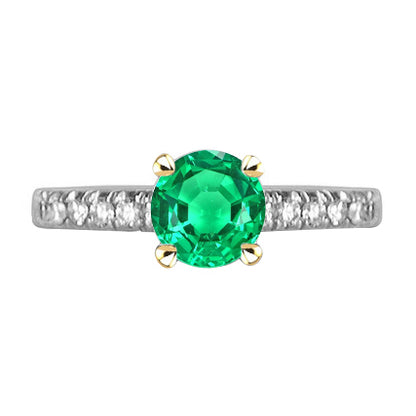Cute Green Emerald Ring With Accents Two Tone Gold 14K