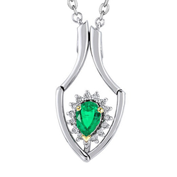 Dainty Gemstone Necklace Halo Green Emerald Gold Pendant