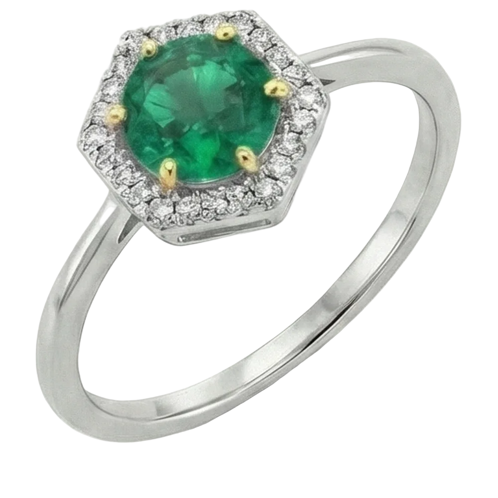 natural round emerald 2ct ring top view