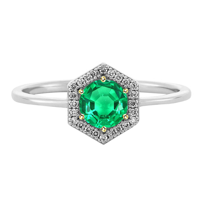 natural round emerald 2ct ring front view