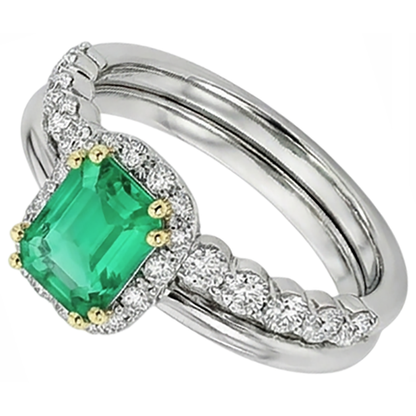 Natural Real ( Not Lab Grown ) Dainty Green Emerald GIA Halo Wedding Ring Set Diamond Jewelry