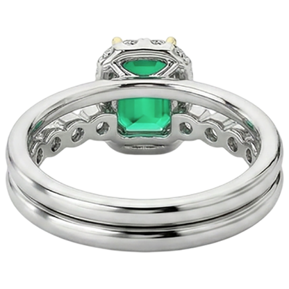 Natural Real ( Not Lab Grown ) Dainty Green Emerald GIA Halo Wedding Ring Set Diamond Jewelry