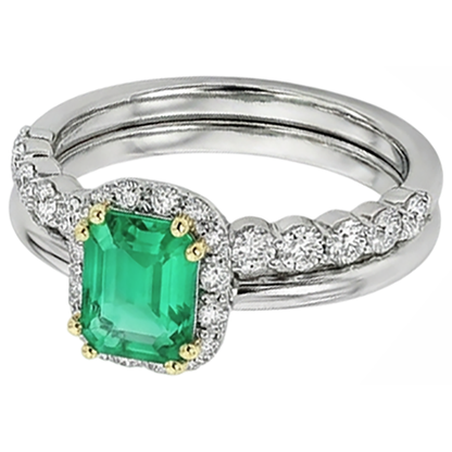 Natural Real ( Not Lab Grown ) Dainty Green Emerald GIA Halo Wedding Ring Set Diamond Jewelry