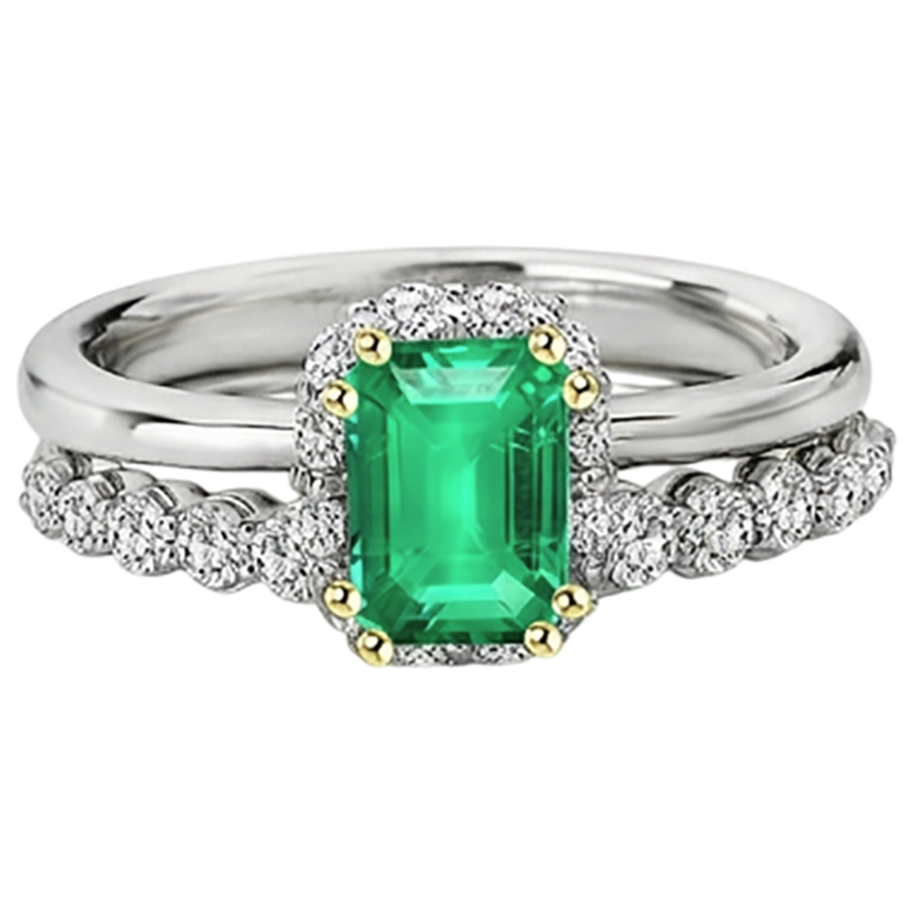 Natural Real ( Not Lab Grown ) Dainty Green Emerald GIA Halo Wedding Ring Set Diamond Jewelry
