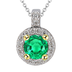 Natural Emerald Pendant 3ct - Two Tone 14K Gold