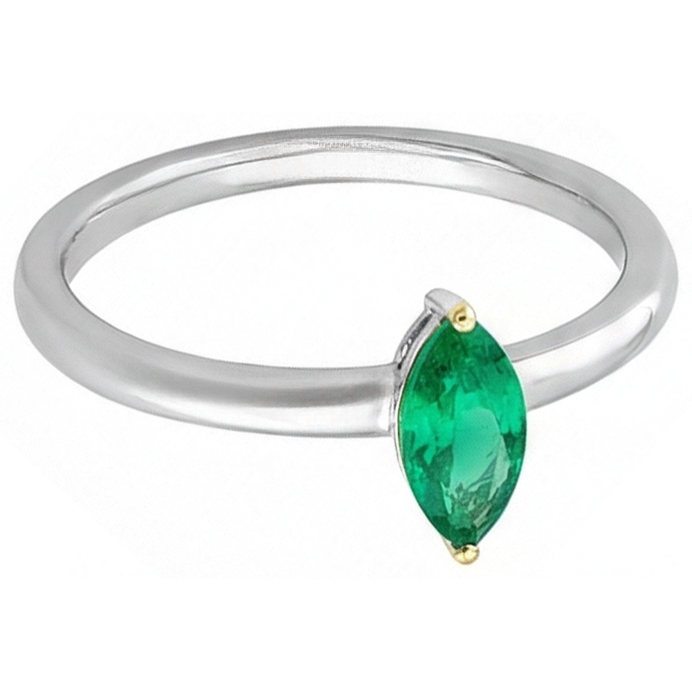 Natural Real ( Not Lab Grown ) Dainty Marquise Gemstone Ring Solitaire Green Emerald GIA