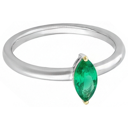 Natural Real ( Not Lab Grown ) Dainty Marquise Gemstone Ring Solitaire Green Emerald GIA