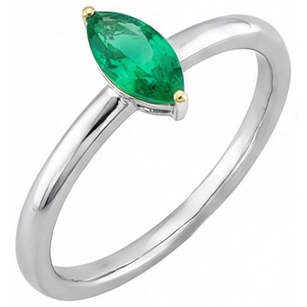 Natural Real ( Not Lab Grown ) Dainty Marquise Gemstone Ring Solitaire Green Emerald GIA