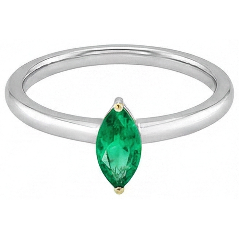 Natural Real ( Not Lab Grown ) Dainty Marquise Gemstone Ring Solitaire Green Emerald GIA