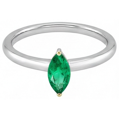 Natural Real ( Not Lab Grown ) Dainty Marquise Gemstone Ring Solitaire Green Emerald GIA