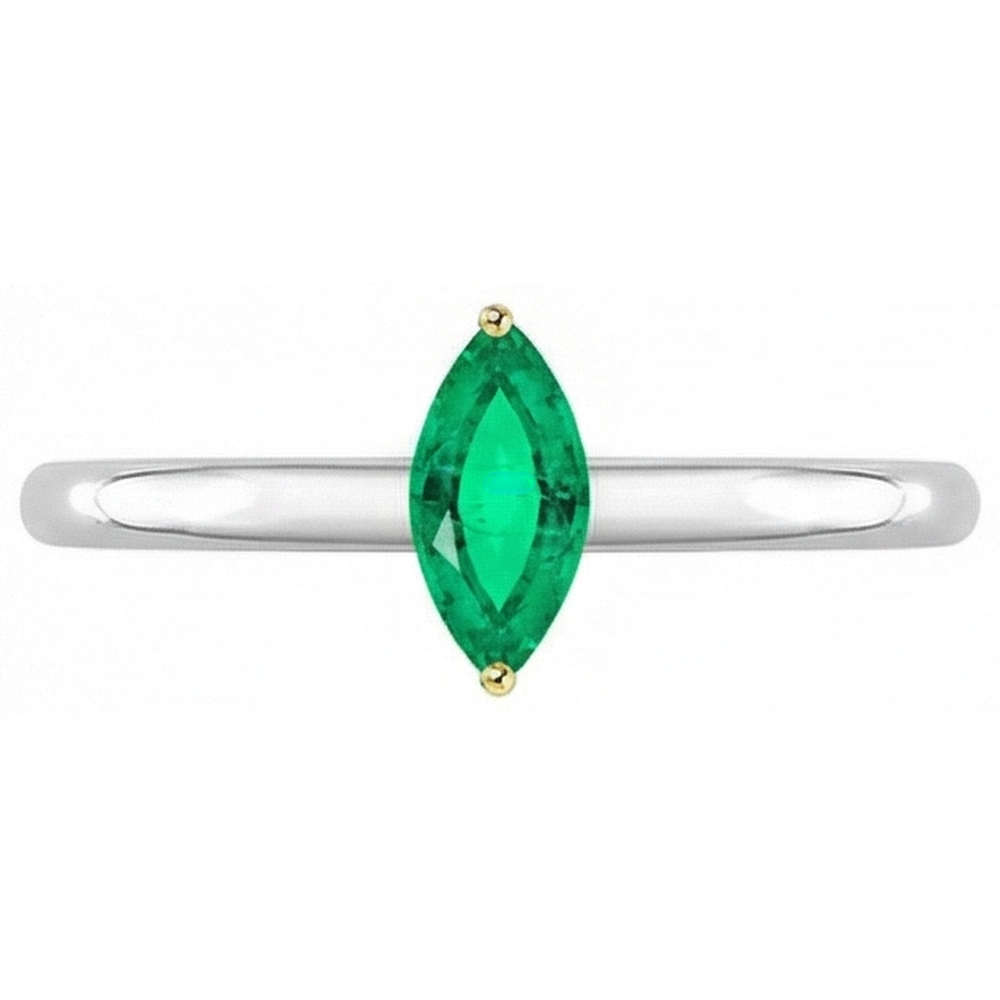 Natural Real ( Not Lab Grown ) Dainty Marquise Gemstone Ring Solitaire Green Emerald GIA