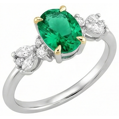 Natural Real ( Not Lab Grown ) Dainty Oval Gemstone Ring Green Emerald GIA Diamond Jewelry
