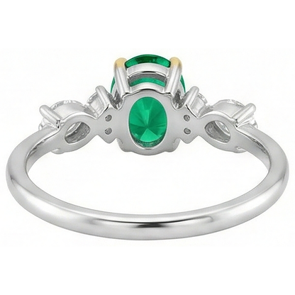 Natural Real ( Not Lab Grown ) Dainty Oval Gemstone Ring Green Emerald GIA Diamond Jewelry