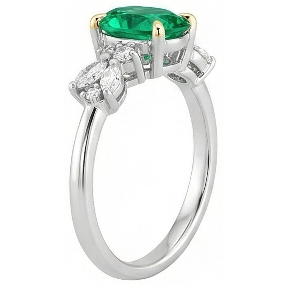 Natural Real ( Not Lab Grown ) Dainty Oval Gemstone Ring Green Emerald GIA Diamond Jewelry