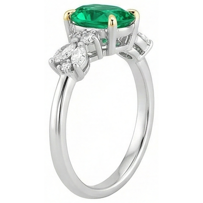 Natural Real ( Not Lab Grown ) Dainty Oval Gemstone Ring Green Emerald GIA Diamond Jewelry