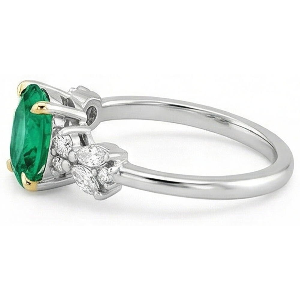 Natural Real ( Not Lab Grown ) Dainty Oval Gemstone Ring Green Emerald GIA Diamond Jewelry