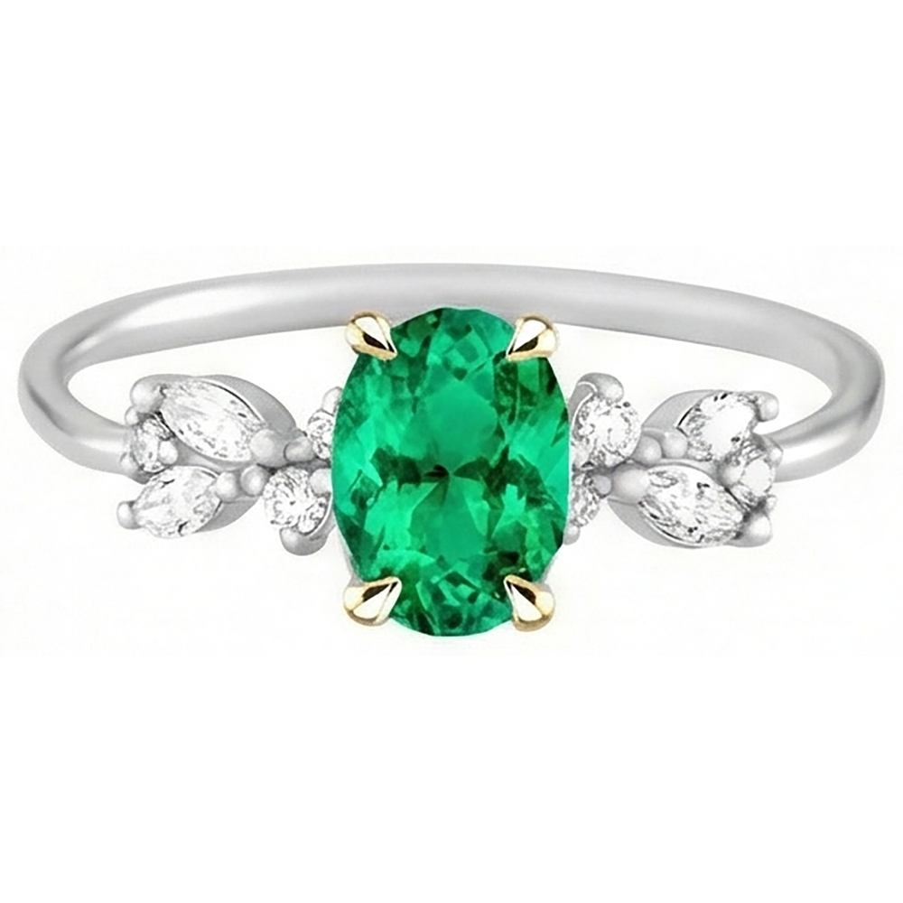 Natural Real ( Not Lab Grown ) Dainty Oval Gemstone Ring Green Emerald GIA Diamond Jewelry