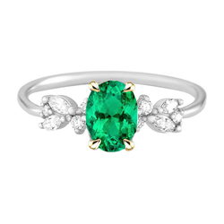Dainty Oval Gemstone Ring Green Emerald Diamond Jewelry