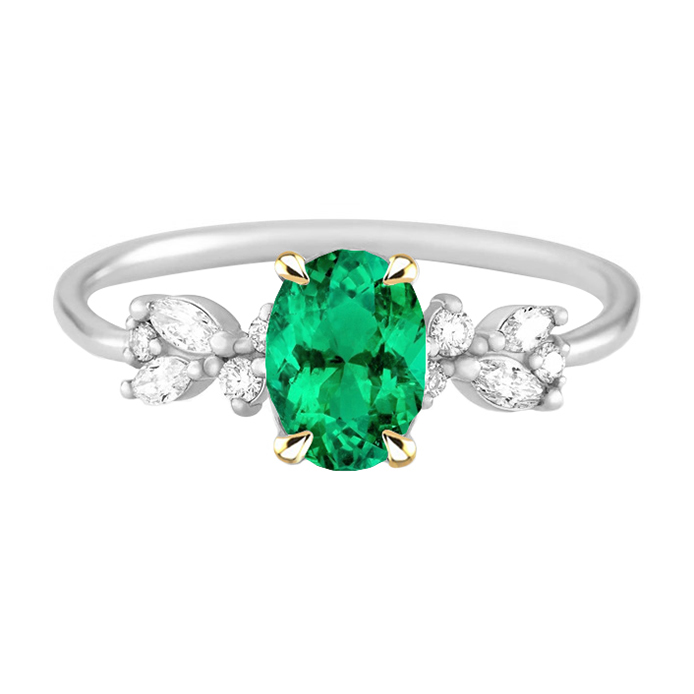 Dainty Oval Gemstone Ring Green Emerald Diamond Jewelry