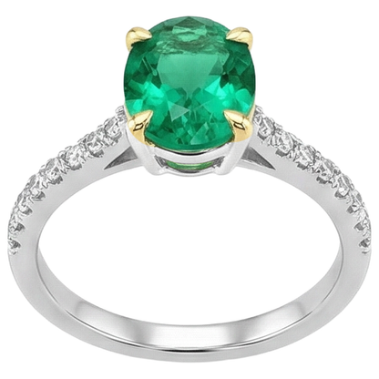 Natural Real ( Not Lab Grown ) Dainty Oval Green Emerald GIA Ring With Diamond Accents
