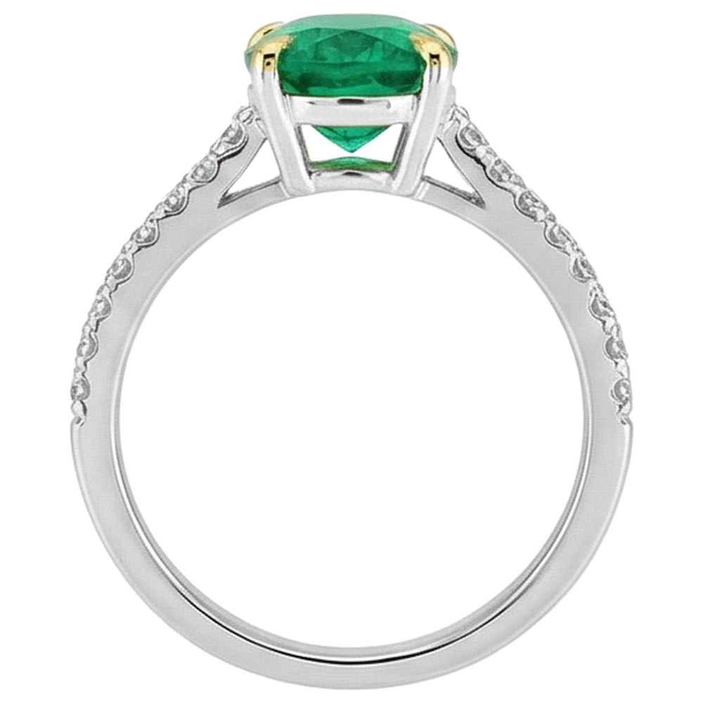 Natural Real ( Not Lab Grown ) Dainty Oval Green Emerald GIA Ring With Diamond Accents