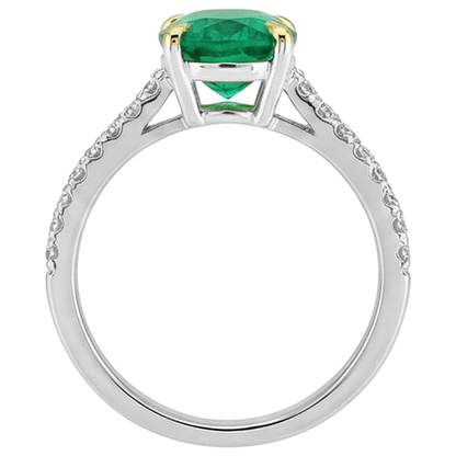 Natural Real ( Not Lab Grown ) Dainty Oval Green Emerald GIA Ring With Diamond Accents
