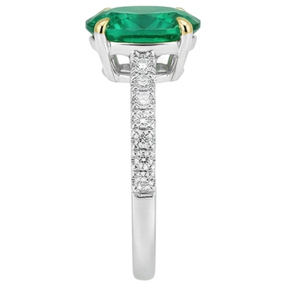 Natural Real ( Not Lab Grown ) Dainty Oval Green Emerald GIA Ring With Diamond Accents