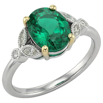 Natural Real ( Not Lab Grown )  Dainty Vintage Style Oval Gemstone Ring Green Emeral